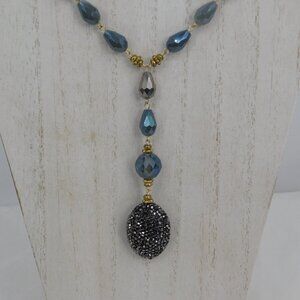 Rush by Denis and Charles Necklace Blue Faceted Teardrop Beads Sparkly Gold Tone